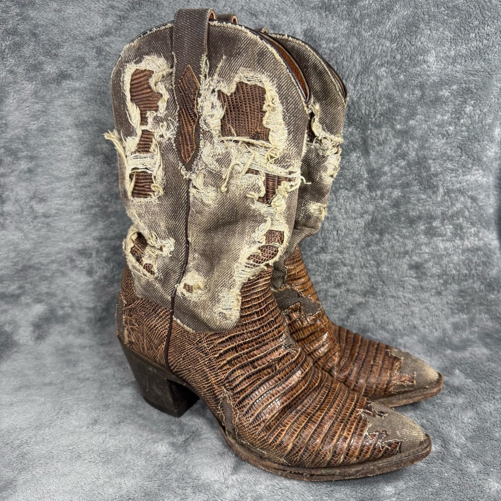 Dan Post Lizard Leather Distressed Pull On Snip Toe Boot Women’s 8.5